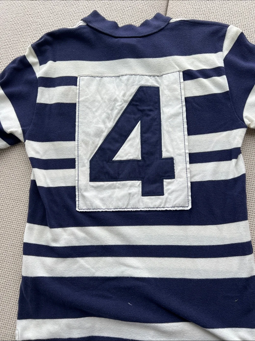 Ralph Lauren Kids Navy & White Striped Rugby Polo with Yellow Patch